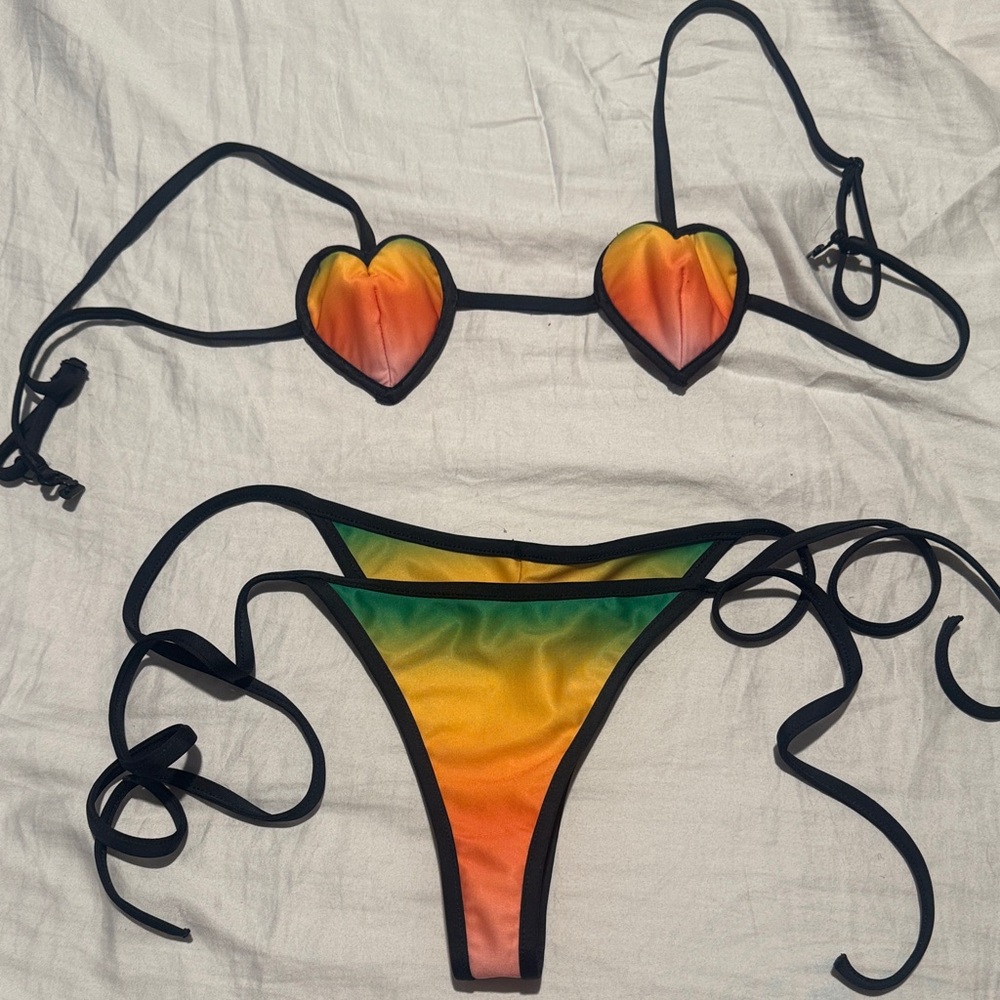 Heart-Shaped Orange and Green Bikini